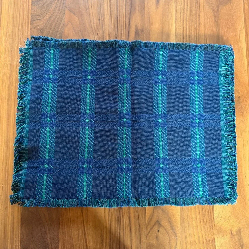 VTG The Rug‎ Barn Placemats Set of 4 Navy Green Blackwatch Plaid Cotton New!